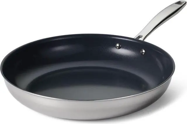 Main image of Tramontina Seattle 12-Inch Tri-Ply Clad Stainless Steel Large Frying Pan with Ceramic Non Stick Interior, PTFE/PFOA-Free Nonstick Skillet, Oven-Safe, Dishwasher-Safe, Induction-Ready