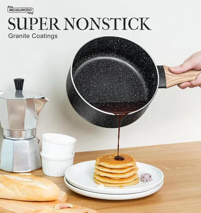 Alt view image 2 of 7 - MICHELANGELO Saucepan Set with Lid, Nonstick Sauce Pan with Lid 1QT, 2QT & 3QT, Stone Saucepan Sets, Small Sauce Pot with Lid, Granite Sauce pan 3 Piece, Sauce Pots, Black