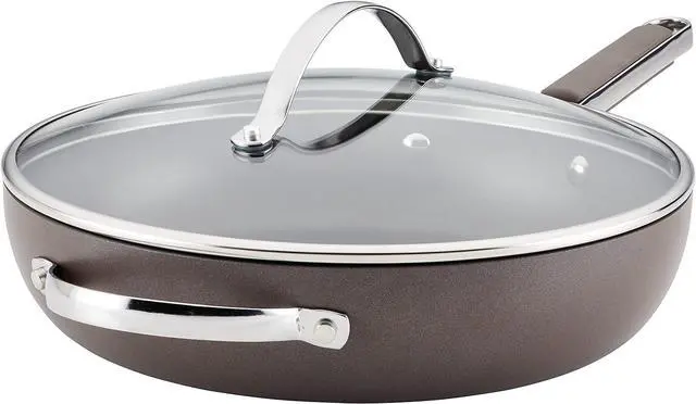 Main image of Ayesha Curry Kitchenware 80293 Professional Hard Anodized Nonstick Deep Frying Pan/Skillet with Lid and Helper Handle, 12.25 Inch - Charcoal