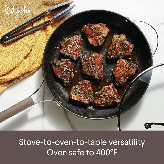 Alt view image 5 of 7 - Ayesha Curry Kitchenware 80293 Professional Hard Anodized Nonstick Deep Frying Pan/Skillet with Lid and Helper Handle, 12.25 Inch - Charcoal