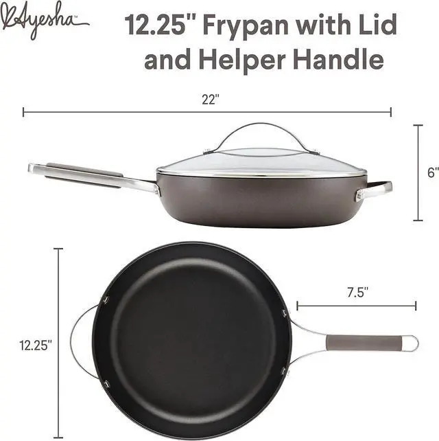 Alt view image 2 of 7 - Ayesha Curry Kitchenware 80293 Professional Hard Anodized Nonstick Deep Frying Pan/Skillet with Lid and Helper Handle, 12.25 Inch - Charcoal