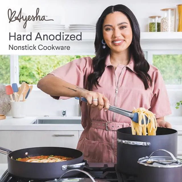 Alt view image 6 of 7 - Ayesha Curry Kitchenware 80293 Professional Hard Anodized Nonstick Deep Frying Pan/Skillet with Lid and Helper Handle, 12.25 Inch - Charcoal