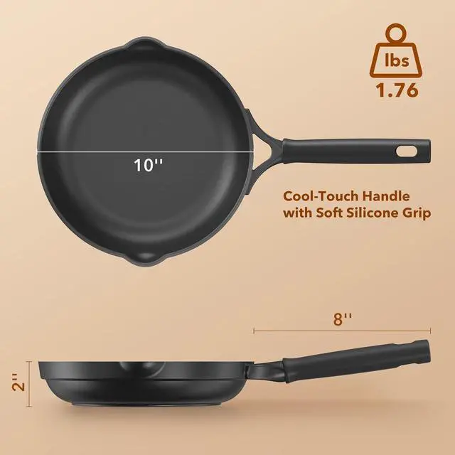 Alt view image 7 of 7 - Nonstick Frying Pan 10 Inch, Non Stick Skillet Omelette Pan, Cookware Chef's Pan, Compatible with All Stovetops, PFOA Free