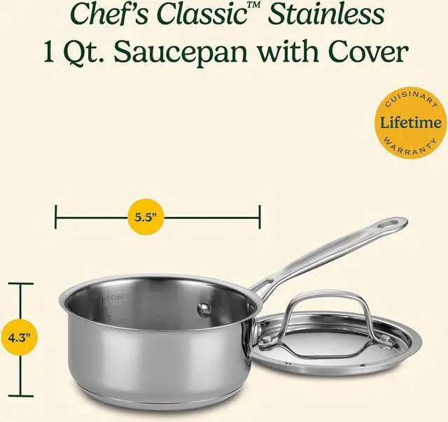 Alt view image 3 of 3 - Cuisinart 1 Quart Saucepan w/Cover, Chef's Classic Stainless Steel Cookware Collection, 719-14