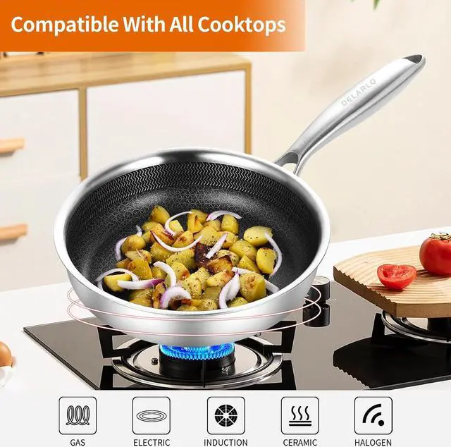 Alt view image 5 of 6 - DELARLO Tri-Ply Stainless Steel 5.5 Inch Omelet Pans, Small Frying Pan Compatible with All Cooktops 500,Oven Safe Mini Skillet