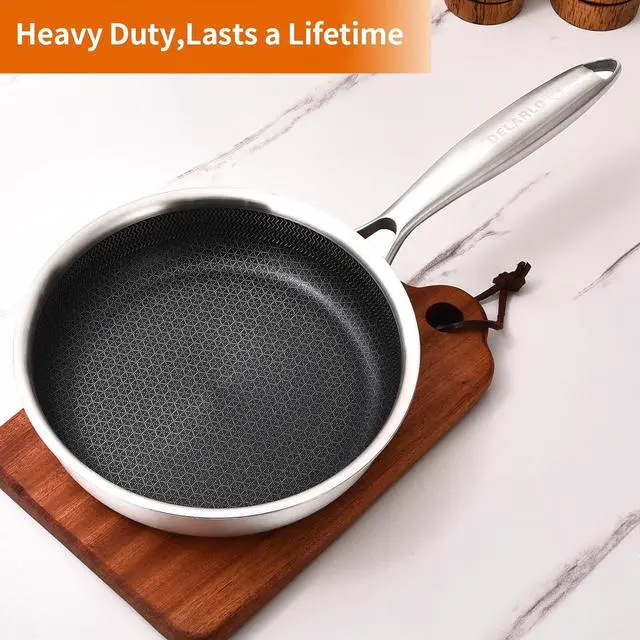 Alt view image 2 of 6 - DELARLO Tri-Ply Stainless Steel 5.5 Inch Omelet Pans, Small Frying Pan Compatible with All Cooktops 500,Oven Safe Mini Skillet