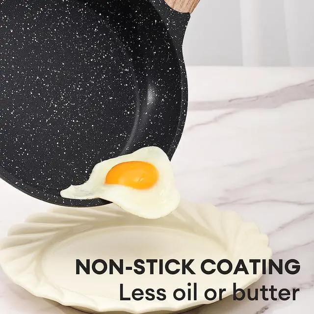 Alt view image 3 of 7 - JEETEE Nonstick Frying Pans Set, Skillets Set 2 Pcs, 8" 10" Granite Non-Stick Frying pan, Nonstick Omelette Skillet with Soft Touch Handle, Grey