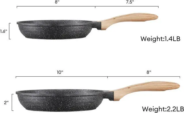 Alt view image 6 of 7 - JEETEE Nonstick Frying Pans Set, Skillets Set 2 Pcs, 8" 10" Granite Non-Stick Frying pan, Nonstick Omelette Skillet with Soft Touch Handle, Grey