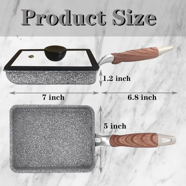 Alt view image 4 of 7 - 9 PCS Tamagoyaki Pan Set, Japanese Omelette Pan Nonstick with Lid, Square Japanese Egg Pan, Rectangle Tamago Pan 7" x 5" Grey