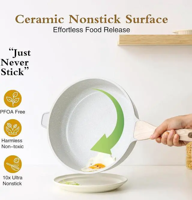 Alt view image 2 of 7 - Nonstick Ceramic Deep Frying Pan, 11 Inch Non Toxic Skillet with Lid, Healthy Jumbo Cooker, Saute Pan for Cooking, Chefs Pan, Induction Cookware, PFOA & PFAS Free