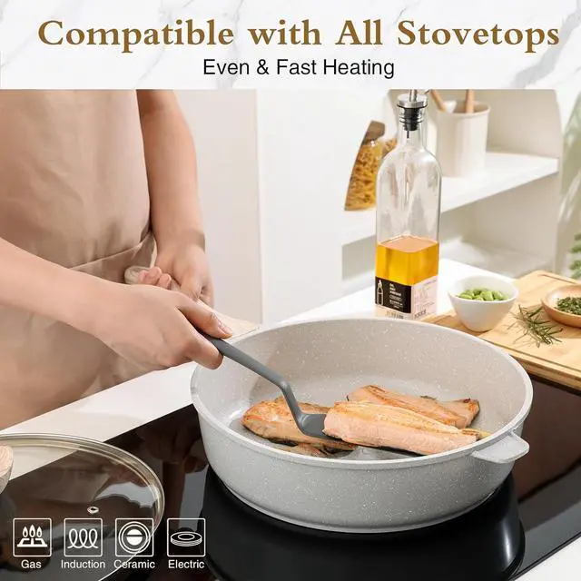 Alt view image 5 of 7 - Nonstick Ceramic Deep Frying Pan, 11 Inch Non Toxic Skillet with Lid, Healthy Jumbo Cooker, Saute Pan for Cooking, Chefs Pan, Induction Cookware, PFOA & PFAS Free