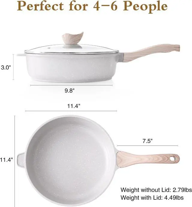 Alt view image 6 of 7 - Nonstick Ceramic Deep Frying Pan, 11 Inch Non Toxic Skillet with Lid, Healthy Jumbo Cooker, Saute Pan for Cooking, Chefs Pan, Induction Cookware, PFOA & PFAS Free