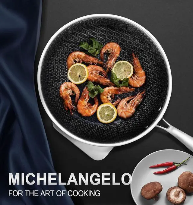 Alt view image 7 of 7 - MICHELANGELO Wok Pan with Lid, 12 Inch Stainless Steel Wok with Spider Strainer and Steaming Rack, Honeycomb & Stir-fry Pans Flat Bottom Wok Induction Compatible, Dishwasher and Oven Safe