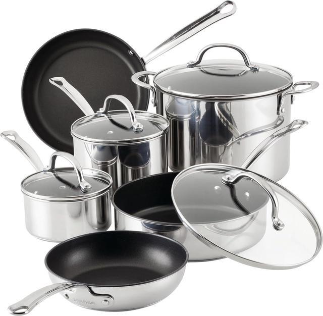 Main image of Farberware Millennium Stainless Steel Nonstick Cookware Set, 10-Piece Pot and Pan Set, Stainless Steel