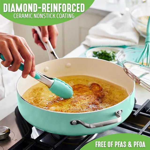 Alt view image 5 of 7 - GreenLife Artisan Healthy Ceramic Nonstick, 5QT Saute Pan Jumbo Cooker with Helper Handle and Lid, Stainless Steel Handle, Induction, PFAS-Free, Dishwasher Safe, Oven Safe, Turquoise