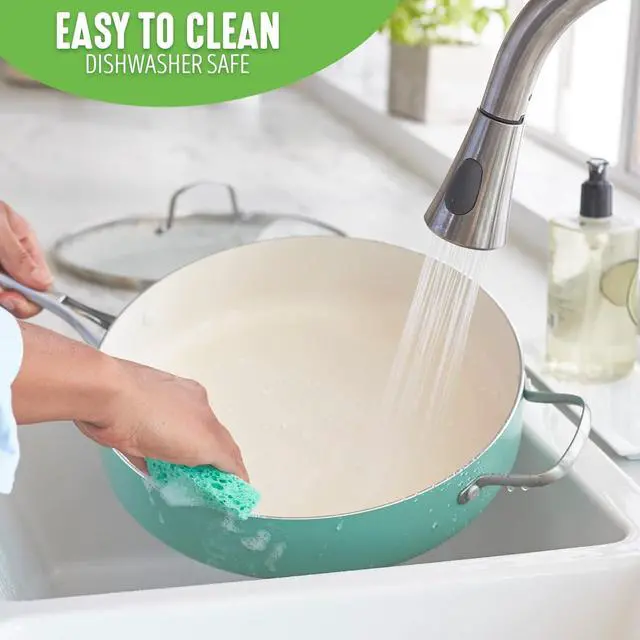 Alt view image 6 of 7 - GreenLife Artisan Healthy Ceramic Nonstick, 5QT Saute Pan Jumbo Cooker with Helper Handle and Lid, Stainless Steel Handle, Induction, PFAS-Free, Dishwasher Safe, Oven Safe, Turquoise