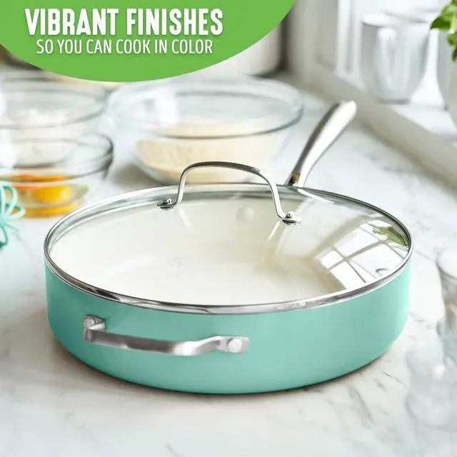 Alt view image 7 of 7 - GreenLife Artisan Healthy Ceramic Nonstick, 5QT Saute Pan Jumbo Cooker with Helper Handle and Lid, Stainless Steel Handle, Induction, PFAS-Free, Dishwasher Safe, Oven Safe, Turquoise