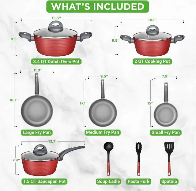 Alt view image 3 of 7 - NutriChefKitchen 12-Piece Nonstick Kitchen Cookware Set-PTFE/PFOA/PFOS-Free Heat Resistant Lacquer Kitchen Ware Pots Pan Set Dark Gray/Red- Saucepot, Pans, Cooking Pot Oven Pot,Lid,Utensil - NCCW12RED