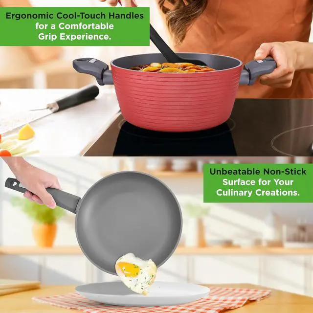 Alt view image 4 of 7 - NutriChefKitchen 12-Piece Nonstick Kitchen Cookware Set-PTFE/PFOA/PFOS-Free Heat Resistant Lacquer Kitchen Ware Pots Pan Set Dark Gray/Red- Saucepot, Pans, Cooking Pot Oven Pot,Lid,Utensil - NCCW12RED