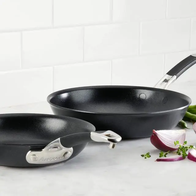 Alt view image 2 of 3 - Anolon Smart Stack Hard Anodized Nonstick Frying Pan Set/ Skillet Set - 10 Inch and 12 Inch, Black