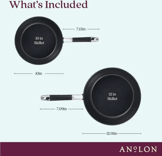 Alt view image 3 of 3 - Anolon Smart Stack Hard Anodized Nonstick Frying Pan Set/ Skillet Set - 10 Inch and 12 Inch, Black