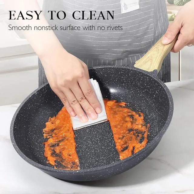 Alt view image 3 of 7 - GiPP Nonstick Frying Pan Skillet with Lid - 9.5" Grey Granite Non Stick Pans, Omelette Pan with Heat-Resistant Handle, Compatible with All Stovetops, PFOA Free