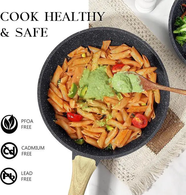 Alt view image 5 of 7 - GiPP Nonstick Frying Pan Skillet with Lid - 9.5" Grey Granite Non Stick Pans, Omelette Pan with Heat-Resistant Handle, Compatible with All Stovetops, PFOA Free
