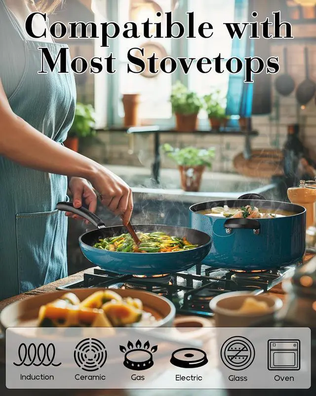 Alt view image 3 of 7 - Cook N Home Nonstick Saute Skillet Fry Pan, 9.5 Inch Kitchen Non-stick Cookware Cooking Frying Pan, Induction Compatible, Turquoise