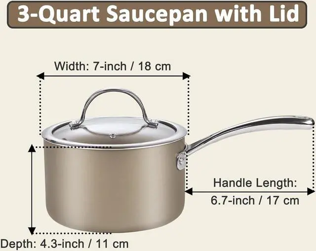 Alt view image 2 of 5 - Cooks Standard 3-Quart Saucepan Hard Anodized Ceramic Nonstick with Glass Lid, Classic Small Cooking Sauce pot Mini Milk Pan, Induction Compatible, Bronze