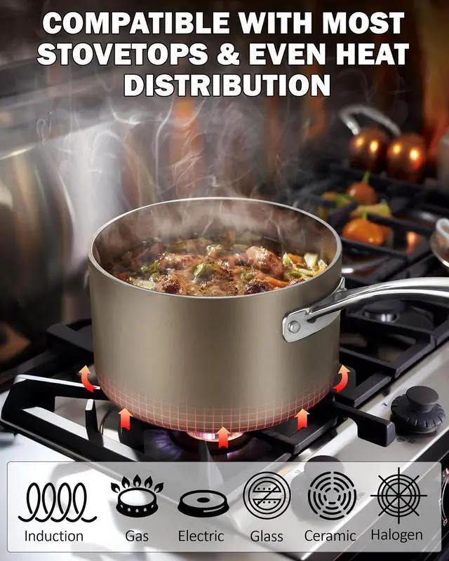 Alt view image 3 of 5 - Cooks Standard 3-Quart Saucepan Hard Anodized Ceramic Nonstick with Glass Lid, Classic Small Cooking Sauce pot Mini Milk Pan, Induction Compatible, Bronze
