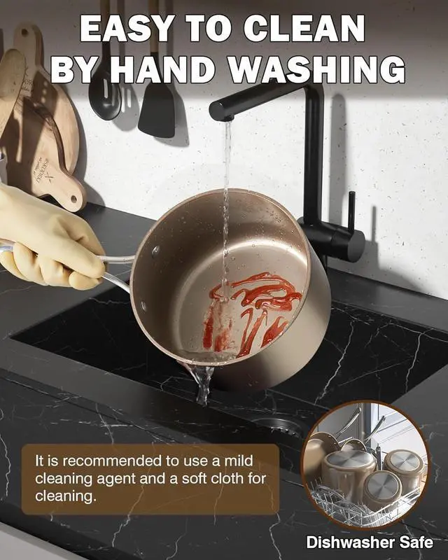 Alt view image 4 of 5 - Cooks Standard 3-Quart Saucepan Hard Anodized Ceramic Nonstick with Glass Lid, Classic Small Cooking Sauce pot Mini Milk Pan, Induction Compatible, Bronze
