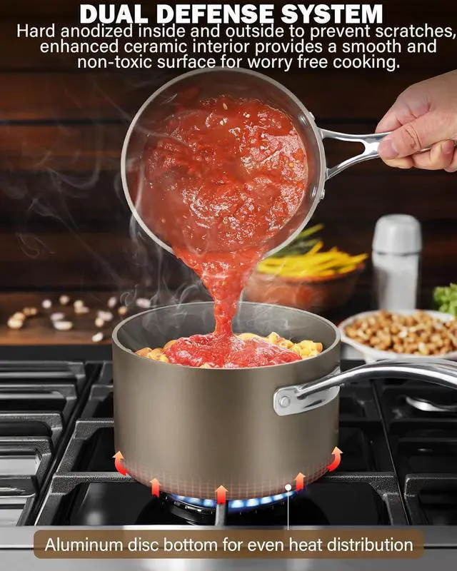 Alt view image 5 of 5 - Cooks Standard 3-Quart Saucepan Hard Anodized Ceramic Nonstick with Glass Lid, Classic Small Cooking Sauce pot Mini Milk Pan, Induction Compatible, Bronze