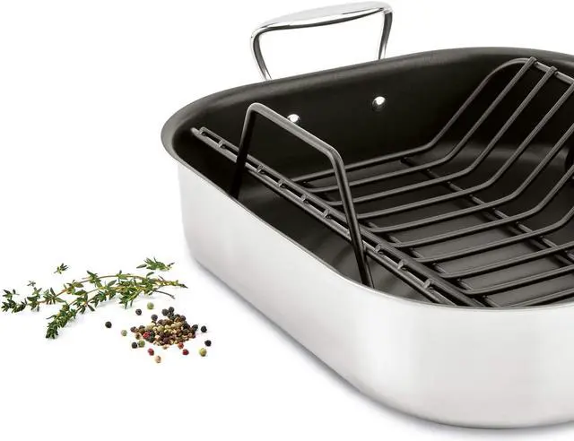 Alt view image 2 of 7 - All-Clad Specialty Stainless Steel Large Roaster with Nonstick Rack 13x16 Inch Oven Broiler Safe 500F Roaster Pan, Pots and Pans, Cookware Silver