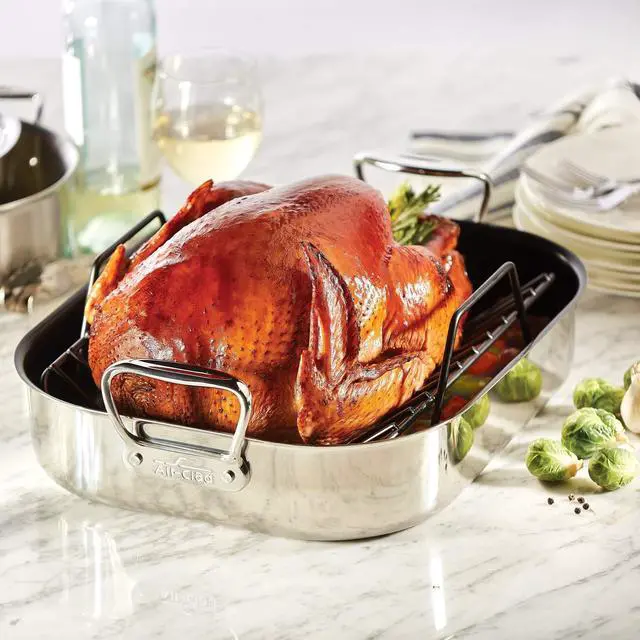Alt view image 5 of 7 - All-Clad Specialty Stainless Steel Large Roaster with Nonstick Rack 13x16 Inch Oven Broiler Safe 500F Roaster Pan, Pots and Pans, Cookware Silver