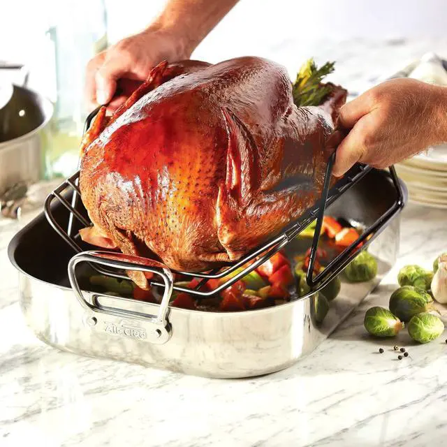 Alt view image 6 of 7 - All-Clad Specialty Stainless Steel Large Roaster with Nonstick Rack 13x16 Inch Oven Broiler Safe 500F Roaster Pan, Pots and Pans, Cookware Silver