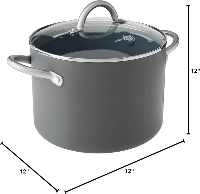 Alt view image 4 of 5 - GreenPan Lima Hard Anodized Healthy Ceramic Nonstick 8QT Stock Pot with Lid, PFAS-Free, Oven Safe, Gray
