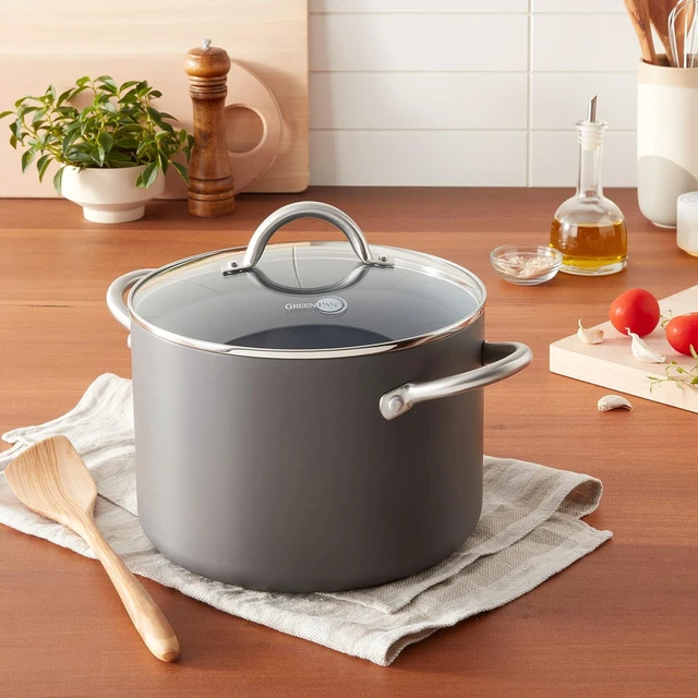Alt view image 5 of 5 - GreenPan Lima Hard Anodized Healthy Ceramic Nonstick 8QT Stock Pot with Lid, PFAS-Free, Oven Safe, Gray