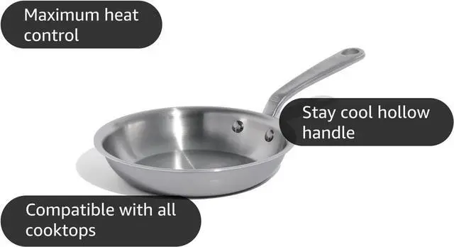 Alt view image 4 of 6 - Made In Cookware - 8-Inch Stainless Steel Frying Pan - 5 Ply Stainless Clad - Professional Cookware - Crafted in Italy - Induction Compatible