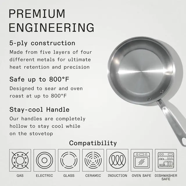 Alt view image 3 of 6 - Made In Cookware - 8-Inch Stainless Steel Frying Pan - 5 Ply Stainless Clad - Professional Cookware - Crafted in Italy - Induction Compatible