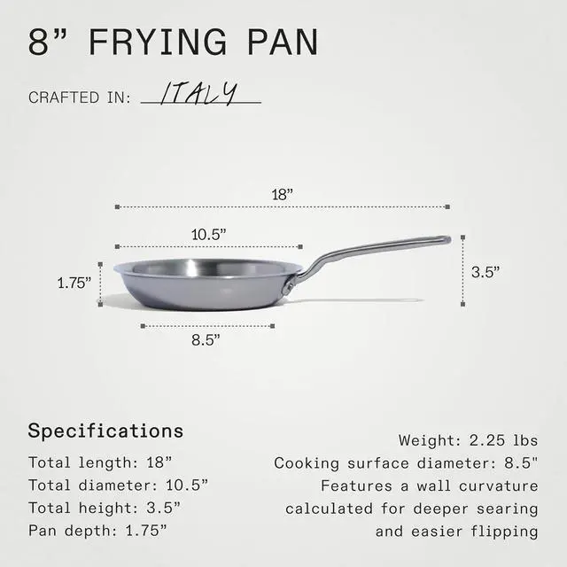 Alt view image 5 of 6 - Made In Cookware - 8-Inch Stainless Steel Frying Pan - 5 Ply Stainless Clad - Professional Cookware - Crafted in Italy - Induction Compatible