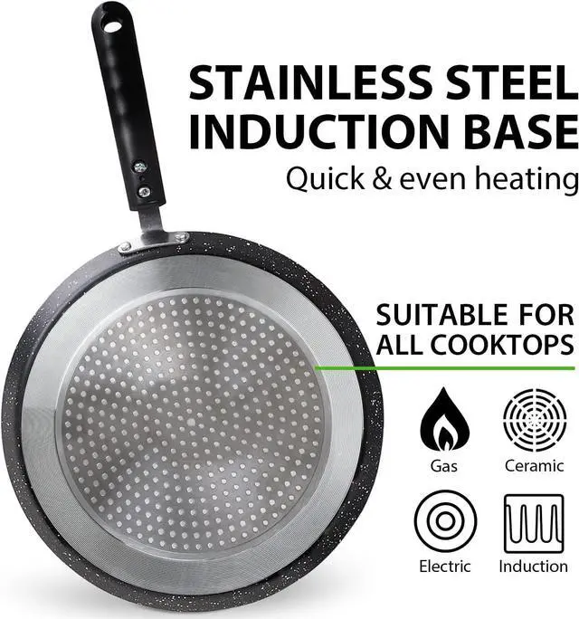 Alt view image 2 of 5 - Buecmue 10.5 Inch Nonstick Crepe Pan with Spreader, Granite Coating Skillet Pan for Roti Egg Omelet Tortilla Tawa Dosa, Flat Frying Pan, Induction Compatible PFOA & PTFEs Free