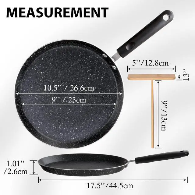 Alt view image 4 of 5 - Buecmue 10.5 Inch Nonstick Crepe Pan with Spreader, Granite Coating Skillet Pan for Roti Egg Omelet Tortilla Tawa Dosa, Flat Frying Pan, Induction Compatible PFOA & PTFEs Free