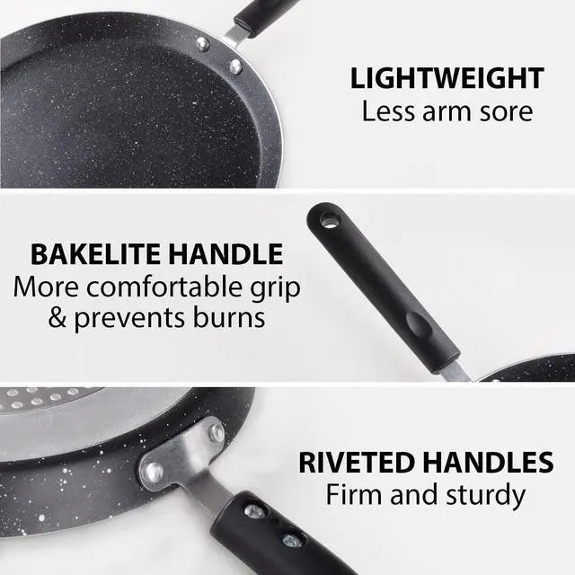 Alt view image 5 of 5 - Buecmue 10.5 Inch Nonstick Crepe Pan with Spreader, Granite Coating Skillet Pan for Roti Egg Omelet Tortilla Tawa Dosa, Flat Frying Pan, Induction Compatible PFOA & PTFEs Free
