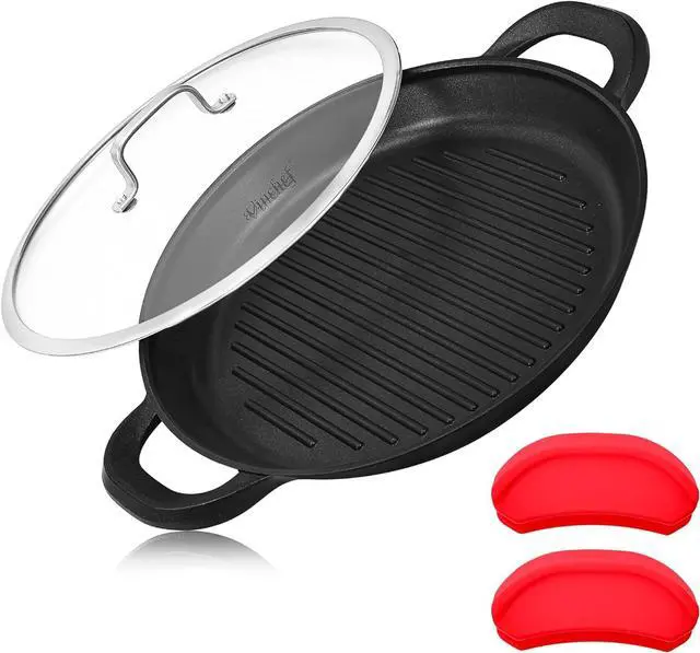 Main image of Vinchef Nonstick Grill Pan for Stove tops | 13.0" Skillet, Indoor Induction Cast-aluminum Grill Pan with Lid and Anti-Scalding Tools, GRANITEC Nonstick Coating, Dishwasher & Oven Safe