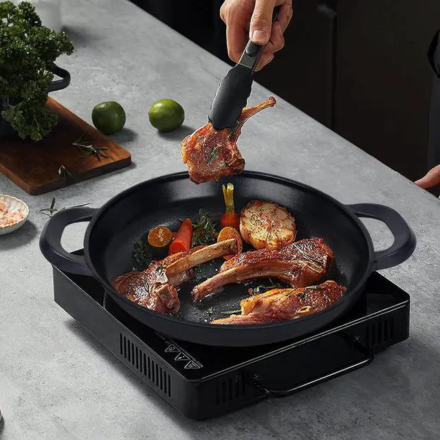 Alt view image 3 of 7 - Vinchef Nonstick Grill Pan for Stove tops | 13.0" Skillet, Indoor Induction Cast-aluminum Grill Pan with Lid and Anti-Scalding Tools, GRANITEC Nonstick Coating, Dishwasher & Oven Safe