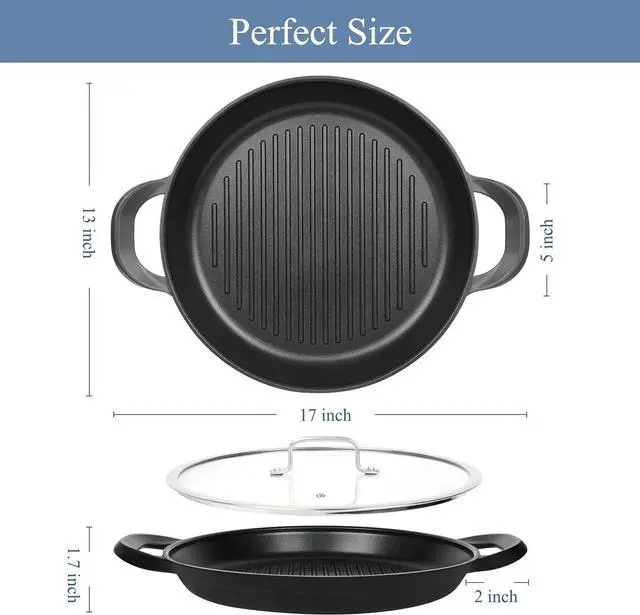 Alt view image 7 of 7 - Vinchef Nonstick Grill Pan for Stove tops | 13.0" Skillet, Indoor Induction Cast-aluminum Grill Pan with Lid and Anti-Scalding Tools, GRANITEC Nonstick Coating, Dishwasher & Oven Safe