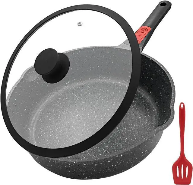 Main image of 11 Inch Nonstick Deep Frying Pan with Lid, 5Qt Non Stick Skillet with Removable Handle, Aluminum Sauté Pan Compatible with All Stovetops, Dishwasher& Oven Safe (Black)