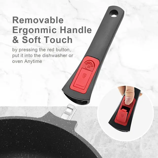 Alt view image 3 of 7 - 11 Inch Nonstick Deep Frying Pan with Lid, 5Qt Non Stick Skillet with Removable Handle, Aluminum Sauté Pan Compatible with All Stovetops, Dishwasher& Oven Safe (Black)