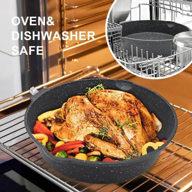 Alt view image 5 of 7 - 11 Inch Nonstick Deep Frying Pan with Lid, 5Qt Non Stick Skillet with Removable Handle, Aluminum Sauté Pan Compatible with All Stovetops, Dishwasher& Oven Safe (Black)