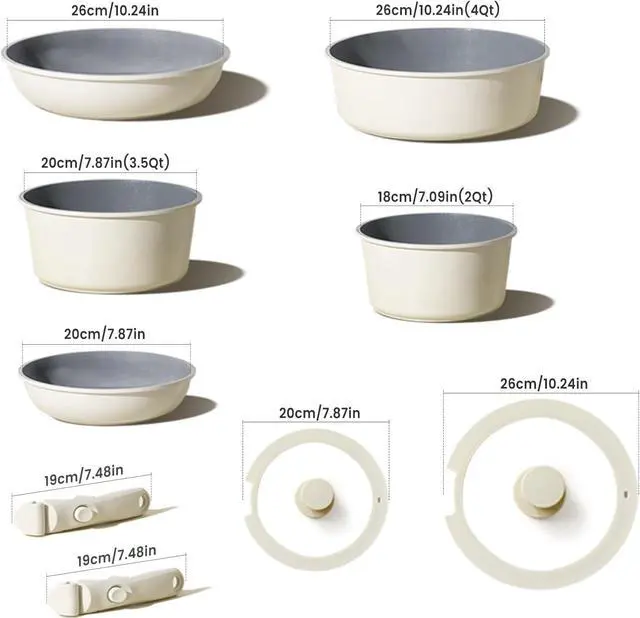 Alt view image 2 of 7 - Pots and Pans Set, Nonstick Detachable Handle Cookware Set, Induction Kitchen Cookware Set with Removable Handle, Healthy Non Stick Cookware, Dishwasher  Oven Safe, PFOA Free